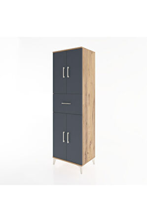 Hyperion Dolap 3 Raflı Tek Çekmeceli 4 Kapaklı 60x44x195 Çam-Antrasit