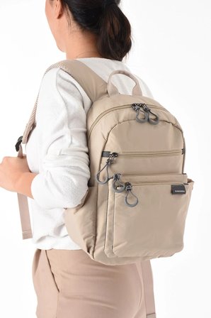 Unisex Suya Dayanıklı Bej Rengi Çok Gözlü Sırt Çantası