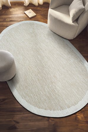 S605-KREM KREM Oval Sisal Jüt Halı Düz Dokuma Hasır Halı Kaymaz Taban Salon Oturma Odası Halısı