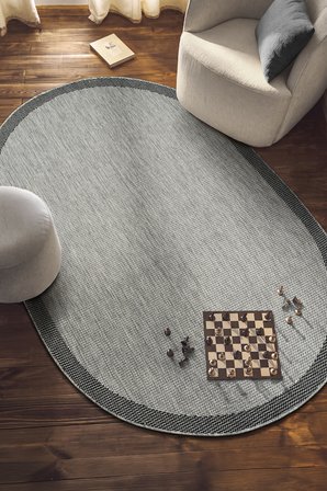 S605-SİYAH SİYAH Oval Sisal Jüt Halı Düz Dokuma Hasır Halı Kaymaz Taban Salon Oturma Odası Halısı