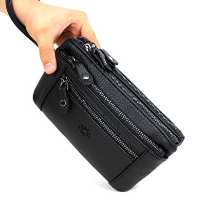 ERKEK SİYAH RENK ÇOK BÖLMELİ KEMERLİ PORTFÖY EL ÇANTASI