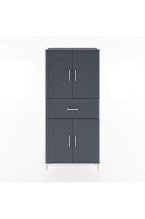 Hyperion Dolap 4 Raflı Tek Çekmeceli 4 Kapaklı 88x44x195 Antrasit-Antrasit