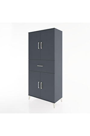 Hyperion Dolap 4 Raflı Tek Çekmeceli 4 Kapaklı 88x44x195 Antrasit-Antrasit
