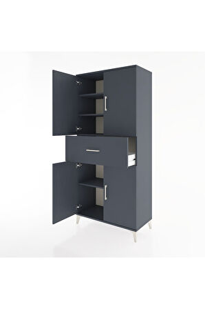 Hyperion Dolap 4 Raflı Tek Çekmeceli 4 Kapaklı 88x44x195 Antrasit-Antrasit