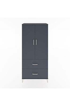 Hyperion Dolap 2 Raflı 2 Çekmeceli 2 Kapaklı 88x44x195 Antrasit-Antrasit