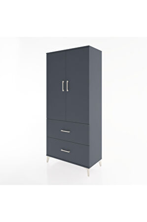 Hyperion Dolap 2 Raflı 2 Çekmeceli 2 Kapaklı 88x44x195 Antrasit-Antrasit