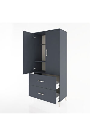 Hyperion Dolap 2 Raflı 2 Çekmeceli 2 Kapaklı 88x44x195 Antrasit-Antrasit