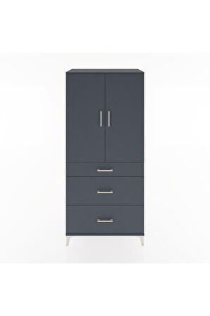 Hyperion Dolap 3 Raflı 3 Çekmeceli 2 Kapaklı 88x44x195 Antrasit-Antrasit