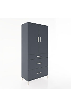 Hyperion Dolap 3 Raflı 3 Çekmeceli 2 Kapaklı 88x44x195 Antrasit-Antrasit
