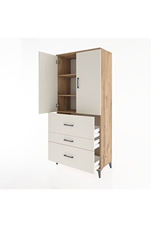 Hyperion Dolap 3 Raflı 3 Çekmeceli 2 Kapaklı 88x44x195 Çam-Aytaşı