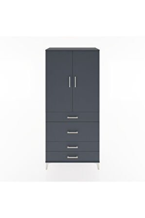Hyperion Dolap Tek Raflı 4 Çekmeceli Tek Askılı 88x44x195 Antrasit-Antrasit