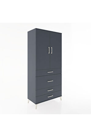 Hyperion Dolap Tek Raflı 4 Çekmeceli Tek Askılı 88x44x195 Antrasit-Antrasit
