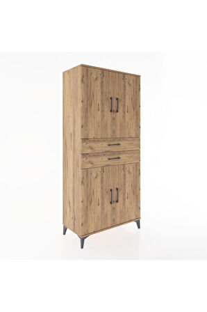 Hyperion Dolap 4 Raflı 2 Çekmeceli 4 Kapaklı 88x44x195 Çam-Çam