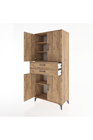 Hyperion Dolap 4 Raflı 2 Çekmeceli 4 Kapaklı 88x44x195 Çam-Çam