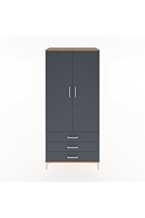 Hyperion Dolap 4 Raflı 3 Çekmeceli 2 Kapaklı 88x44x195 Çam-Antrasit