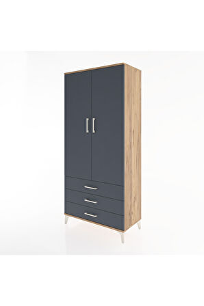 Hyperion Dolap 4 Raflı 3 Çekmeceli 2 Kapaklı 88x44x195 Çam-Antrasit
