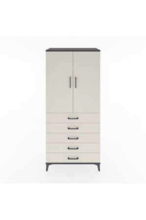 Hyperion Dolap 3 Raflı 5 Çekmeceli 2 Kapaklı 88x44x195 Antrasit-Aytaşı