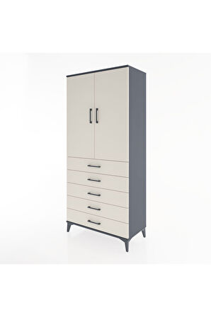 Hyperion Dolap 3 Raflı 5 Çekmeceli 2 Kapaklı 88x44x195 Antrasit-Aytaşı