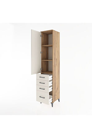 Hyperion Dolap 3 Raflı 4 Çekmeceli Tek Kapaklı 44x44x221 Çam-Aytaşı