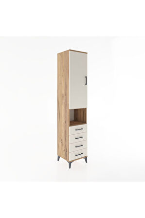 Hyperion Dolap 4 Raflı 4 Çekmeceli Tek Kapaklı 44x44x221 Çam-Aytaşı