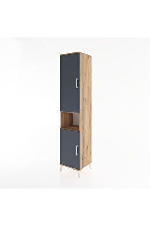 Hyperion Dolap 4 Raflı 2 Kapaklı Tek Askılı 44x44x221 Çam-Antrasit