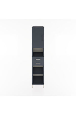 Hyperion Dolap 4 Raflı 2 Çekmeceli Tek Kapaklı 44x44x221 Antrasit-Antrasit