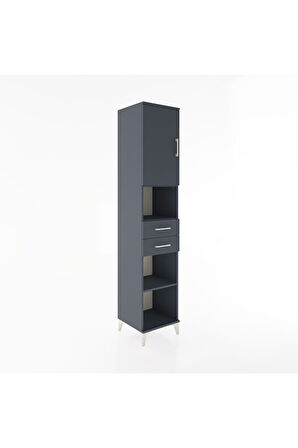 Hyperion Dolap 4 Raflı 2 Çekmeceli Tek Kapaklı 44x44x221 Antrasit-Antrasit