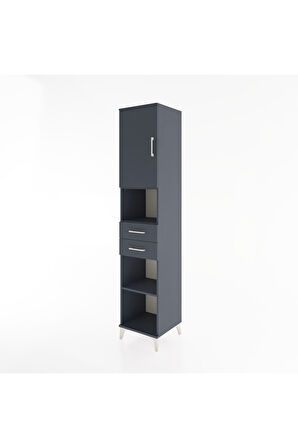 Hyperion Dolap 4 Raflı 2 Çekmeceli Tek Kapaklı 44x44x221 Antrasit-Antrasit