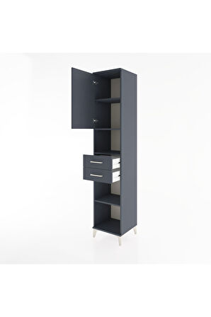 Hyperion Dolap 4 Raflı 2 Çekmeceli Tek Kapaklı 44x44x221 Antrasit-Antrasit