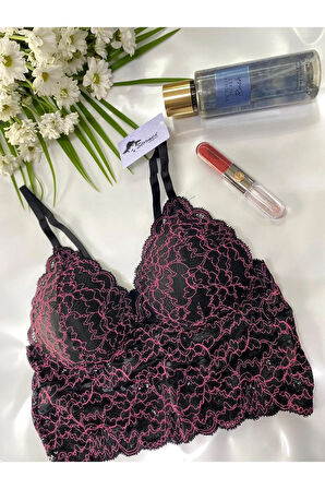 Şık Dantel Kaplı Ped'li Büstiyer Bralet Sütyen Bordo Renk