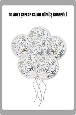Şeffaf Balon Pul Konfetili 10 Adet Parti Doğum Günü