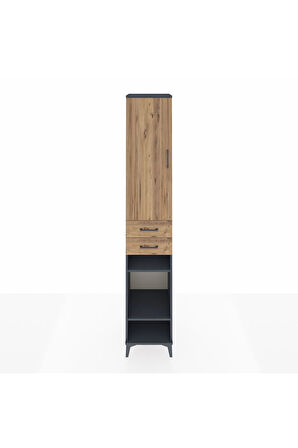 Hyperion Dolap 6 Raflı 2 Çekmeceli Tek Kapaklı 44x44x243 Antrasit-Çam