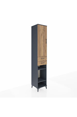 Hyperion Dolap 6 Raflı 2 Çekmeceli Tek Kapaklı 44x44x243 Antrasit-Çam