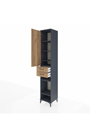 Hyperion Dolap 6 Raflı 2 Çekmeceli Tek Kapaklı 44x44x243 Antrasit-Çam