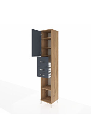 Hyperion Dolap 4 Raflı 3 Çekmeceli Tek Kapaklı 44x44x243 Çam-Antrasit