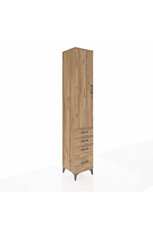 Hyperion Dolap 2 Raflı 4 Çekmeceli Tek Askılı 44x44x243 Çam-Çam