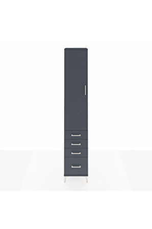 Hyperion Dolap 4 Raflı 4 Çekmeceli Tek Kapaklı 44x44x243 Antrasit-Antrasit