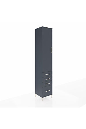 Hyperion Dolap 4 Raflı 4 Çekmeceli Tek Kapaklı 44x44x243 Antrasit-Antrasit