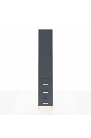 Hyperion Dolap 4 Raflı 4 Çekmeceli Tek Kapaklı 44x44x243 Çam-Antrasit