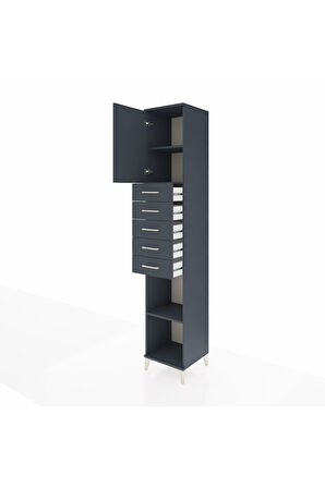 Hyperion Dolap 3 Raflı 5 Çekmeceli Tek Kapaklı 44x44x243 Antrasit-Antrasit
