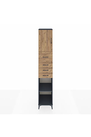 Hyperion Dolap 3 Raflı 4 Çekmeceli Tek Kapaklı 44x44x243 Antrasit-Çam