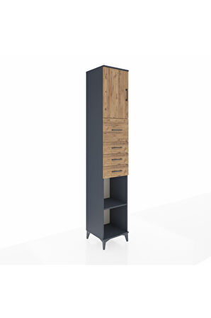 Hyperion Dolap 3 Raflı 4 Çekmeceli Tek Kapaklı 44x44x243 Antrasit-Çam