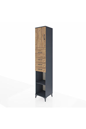 Hyperion Dolap 3 Raflı 4 Çekmeceli Tek Kapaklı 44x44x243 Antrasit-Çam