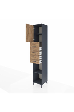 Hyperion Dolap 3 Raflı 4 Çekmeceli Tek Kapaklı 44x44x243 Antrasit-Çam