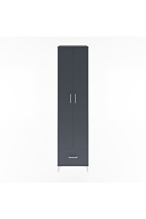 Hyperion Dolap 6 Raflı Tek Çekmeceli 2 Kapaklı 60x44x243 Antrasit-Antrasit