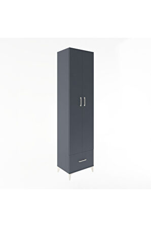 Hyperion Dolap 6 Raflı Tek Çekmeceli 2 Kapaklı 60x44x243 Antrasit-Antrasit