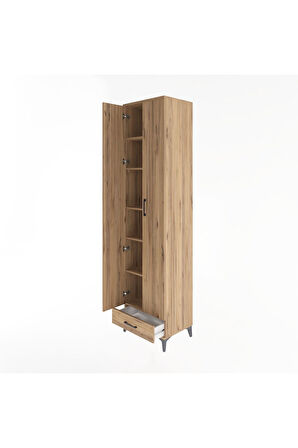Hyperion Dolap 6 Raflı Tek Çekmeceli 2 Kapaklı 60x44x243 Çam-Çam