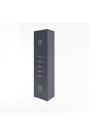 Hyperion Dolap 3 Raflı 5 Çekmeceli 4 Kapaklı 60x44x243 Antrasit-Antrasit