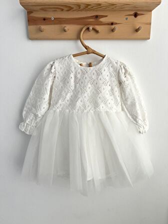 Kız Bebek Çocuk Dantel Güpürlü Doğum Günü Parti Düğün Özel Gün Tüllü Astarlı Prenses Abiye Elbise