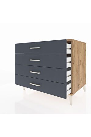 Kronos Şifonyer 4 Çekmeceli 88x59x80 Çam-Antrasit